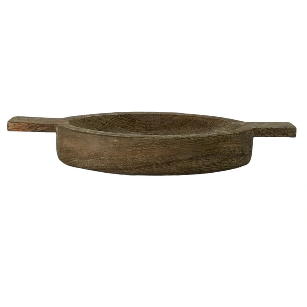 Vintage Pier One Wooden Oval Serving Bowl W/ Handles Nuts Crackers Key Holder